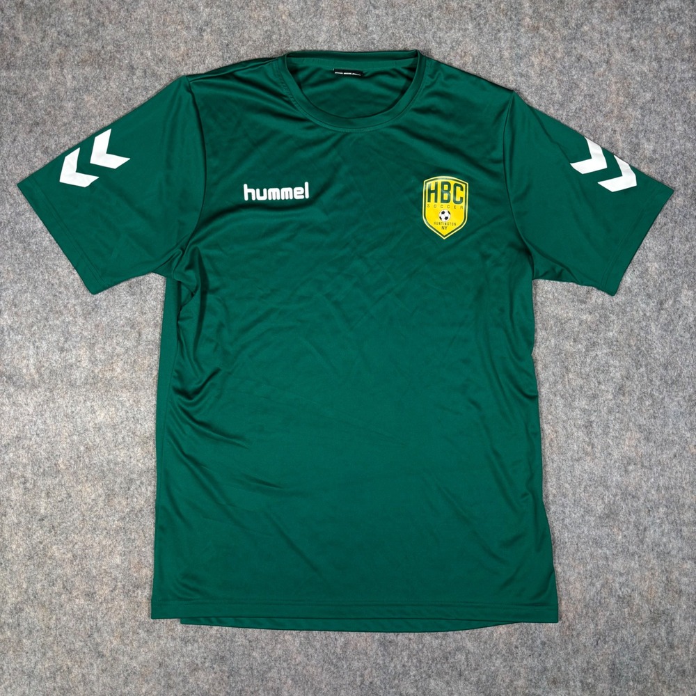 Hummel Soccer Jersey Mens Large Green HBC Huntington NY Short Sleeve Sport Shirt
